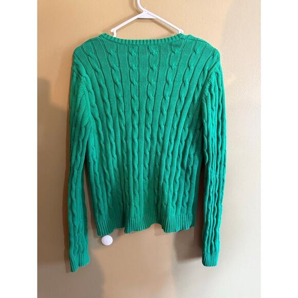 Chaps, V-neck, Kelly, green cable knit sweater women’s size M - Picture 2 of 6